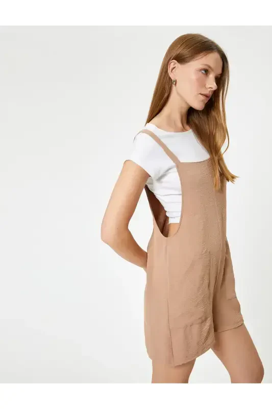 Short Dungaree with Pockets - Light Brown - 2