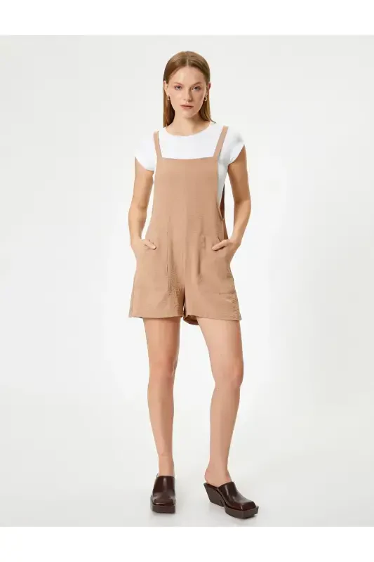 Short Dungaree with Pockets - Light Brown - 3