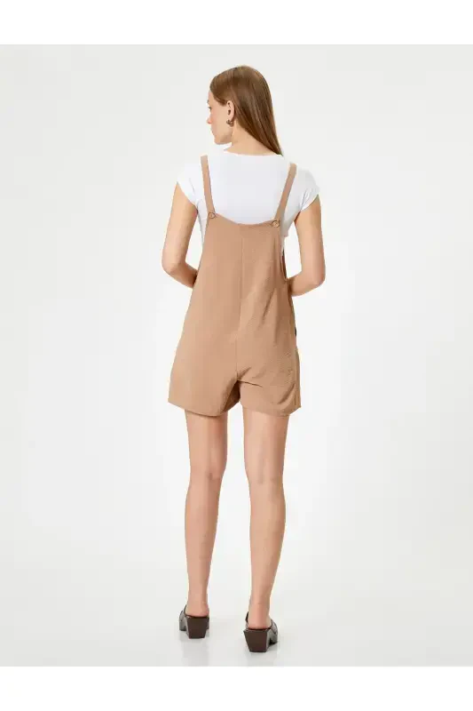 Short Dungaree with Pockets - Light Brown - 4