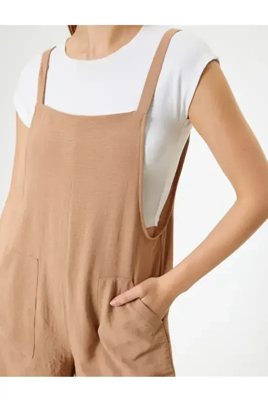 Short Dungaree with Pockets - Light Brown - 5