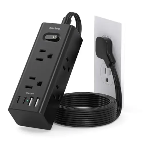 Short Extension Cord with Multiple Outlets, Flat Plug Power Strip, Black | Surge Protector with 1 Ft Cord, 6 Outlet 4 USB Ports (2 USB C), Multi Outlet Wall Plug for Travel, College, Dorm Essentials - 1