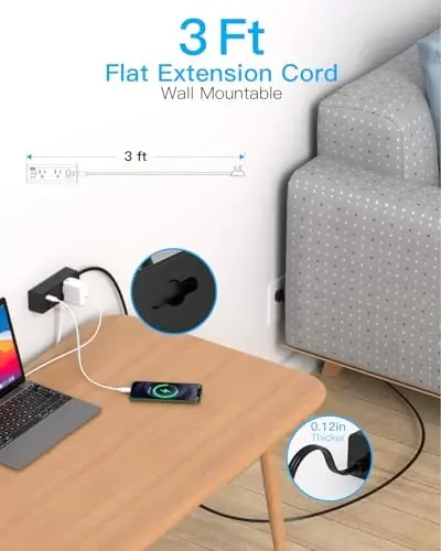 Short Extension Cord with Multiple Outlets, Flat Plug Power Strip, Black | Surge Protector with 1 Ft Cord, 6 Outlet 4 USB Ports (2 USB C), Multi Outlet Wall Plug for Travel, College, Dorm Essentials - One Beat (1)