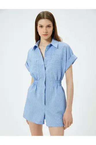 Short Jumpsuit Short Sleeve Buttoned Pocketed Shirt Collar - KOTON (1)