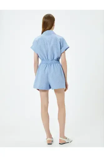 Short Jumpsuit Short Sleeve Buttoned Pocketed Shirt Collar - 4