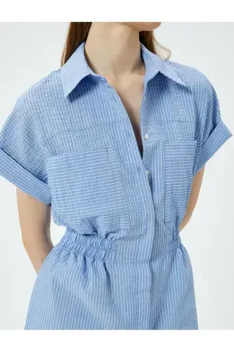 Short Jumpsuit Short Sleeve Buttoned Pocketed Shirt Collar - 5
