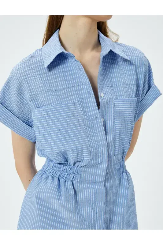 Short Jumpsuit Short Sleeve Buttoned Pocketed Shirt Collar - 5