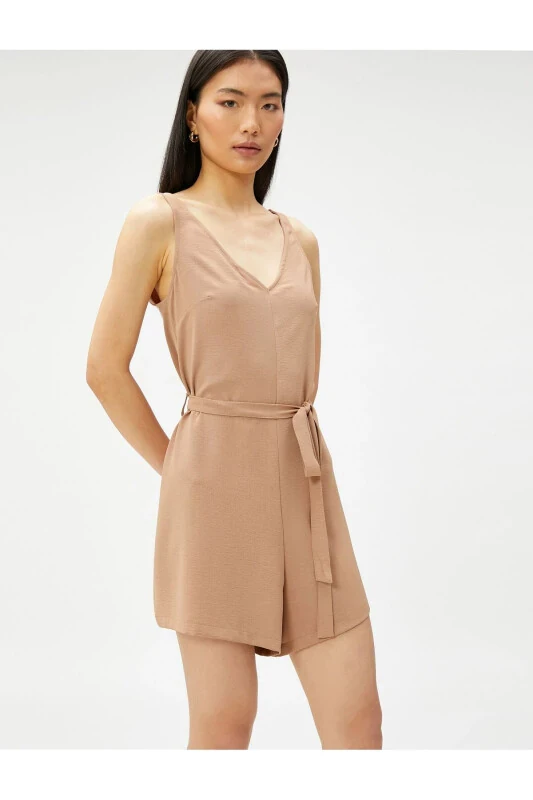 Short Jumpsuit V Neck Sleeveless Belted - KOTON