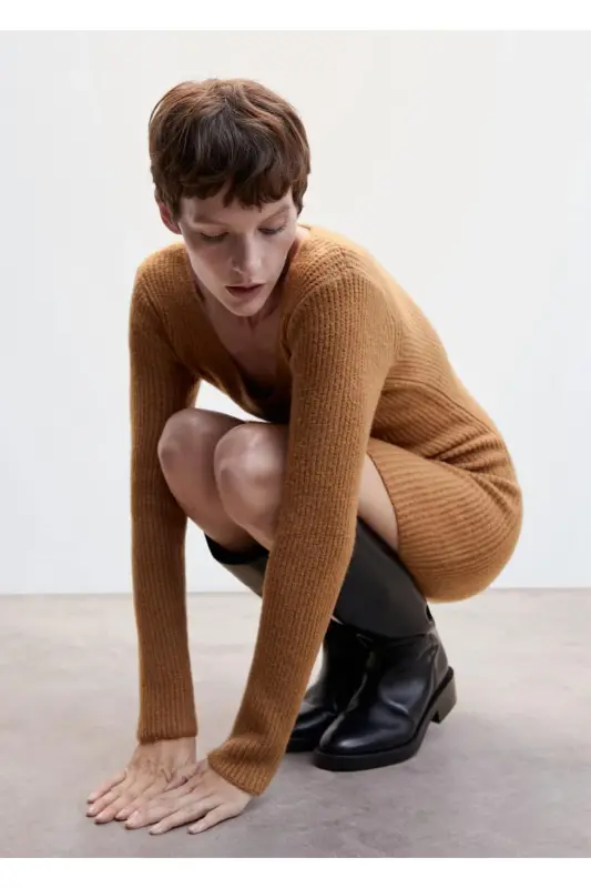 Short Knit Dress - Medium Brown - MANGO WOMAN
