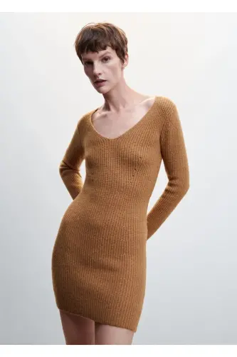 Short Knit Dress - Medium Brown - 4