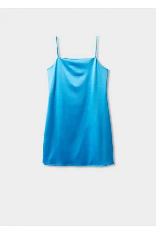 Short Satin Look Dress - Blue - 3