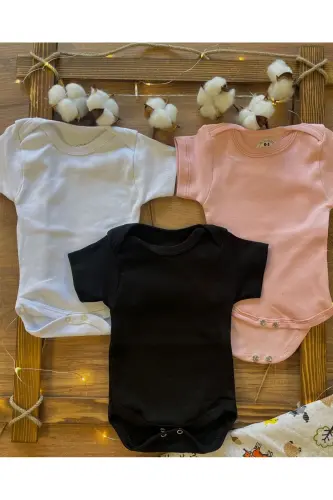 Short Sleeve 3-Pack Organic Cotton Snap Baby Bodysuit - HARMANDAR (1)