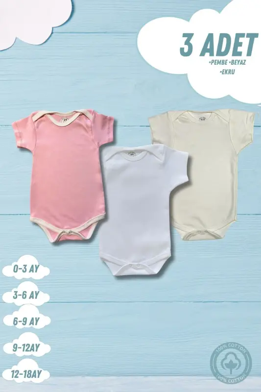 Short Sleeve 3-Pack Organic Cotton Snap Baby Bodysuit - 1