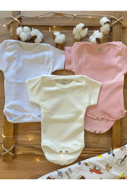 Short Sleeve 3-Pack Organic Cotton Snap Baby Bodysuit - 2