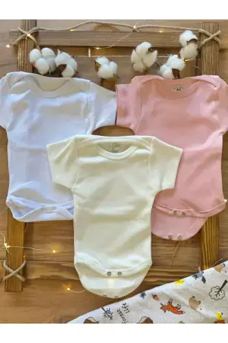 Short Sleeve 3-Pack Organic Cotton Snap Baby Bodysuit - HARMANDAR (1)