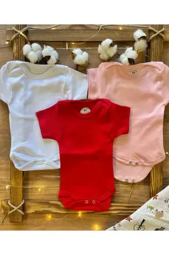 Short Sleeve 3-Pack Organic Cotton Snap Baby Bodysuit - HARMANDAR (1)