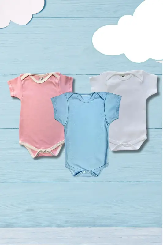 Short Sleeve 3-Piece Organic Cotton Snap Baby Bodysuit & Onesie - 5