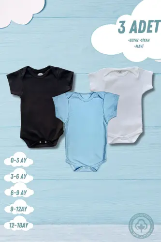 Short Sleeve 3-Piece Organic Cotton Snap Baby Bodysuit & Romper 