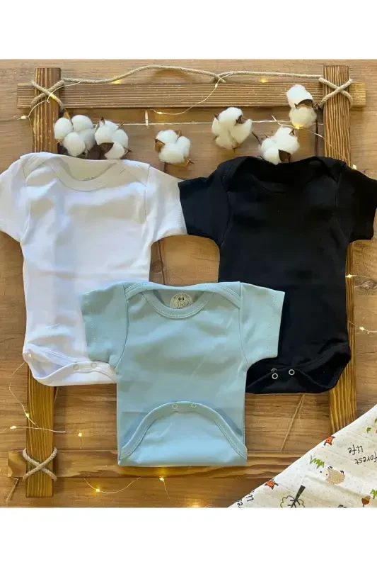Short Sleeve 3-Piece Organic Cotton Snap Baby Bodysuit & Romper - 2
