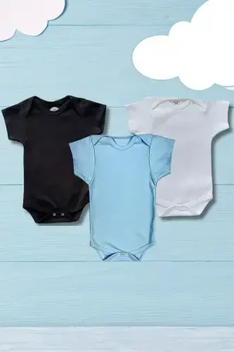 Short Sleeve 3-Piece Organic Cotton Snap Baby Bodysuit & Romper - 4
