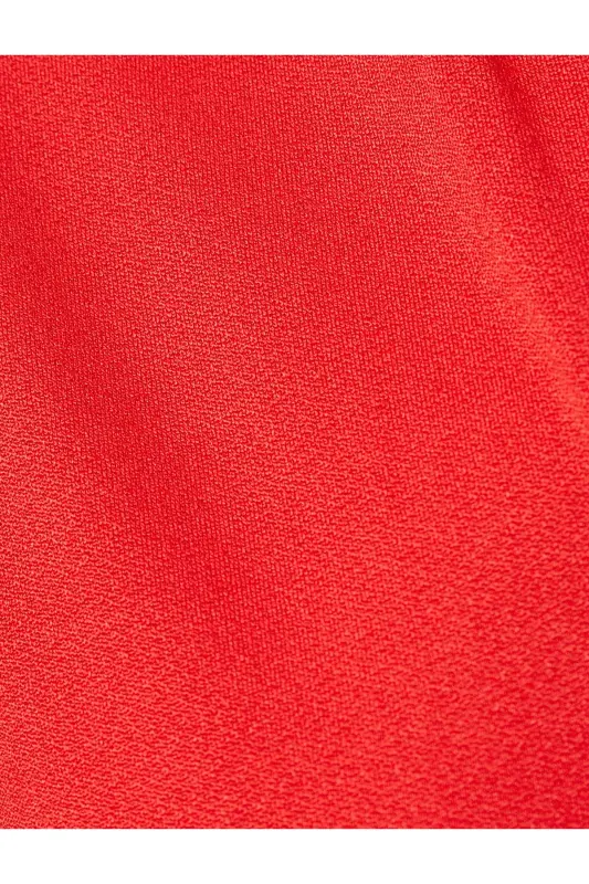 Short Sleeve Blouse Stand-up V Neck Standard Fit-Red - 6