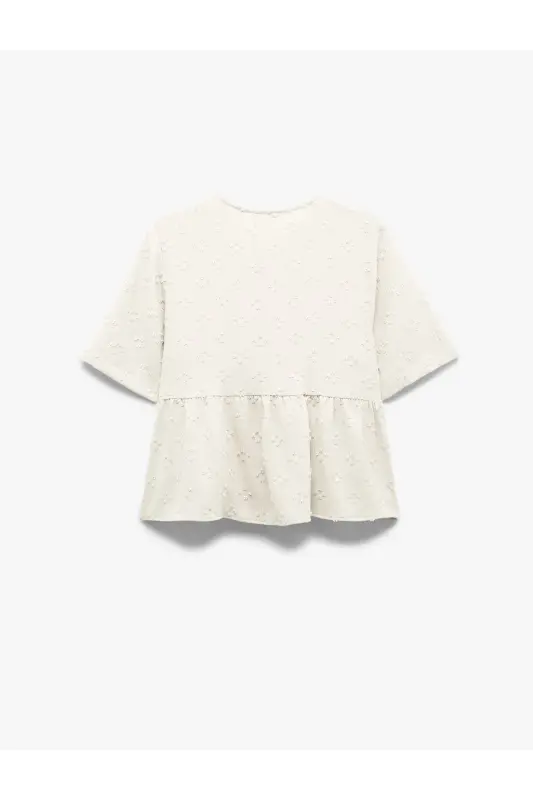 Short Sleeve Bow Detailed Textured Tie Front B - 4