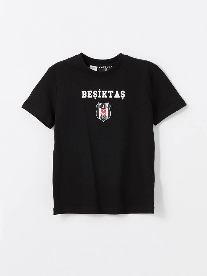 Short Sleeve Boys' T-Shirt with Beşiktaş Print and Crew Neck - 4