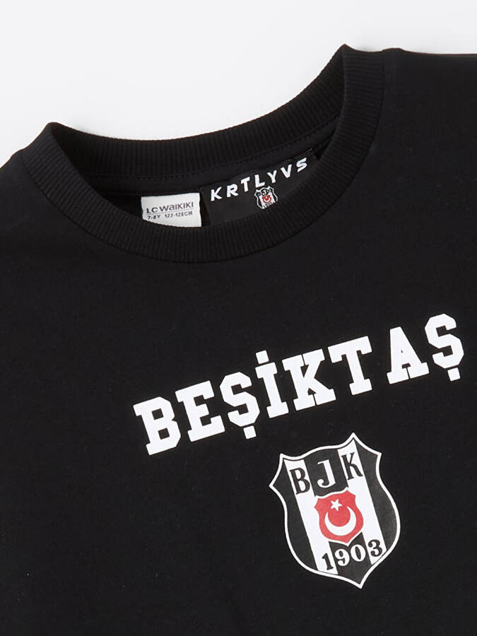 Short Sleeve Boys' T-Shirt with Beşiktaş Print and Crew Neck - 5