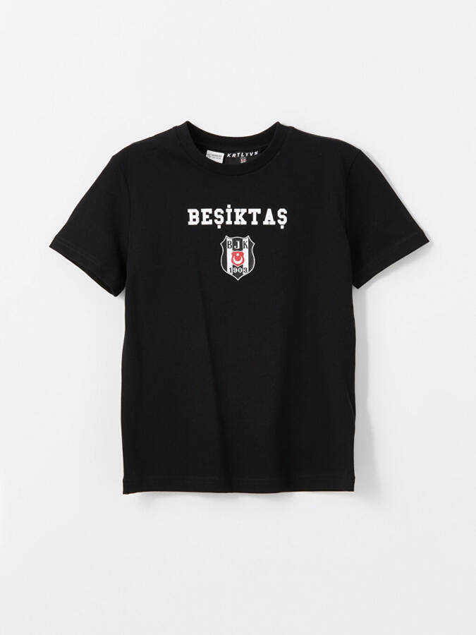 Short Sleeve Boys' T-Shirt with Beşiktaş Print and Crew Neck - 1