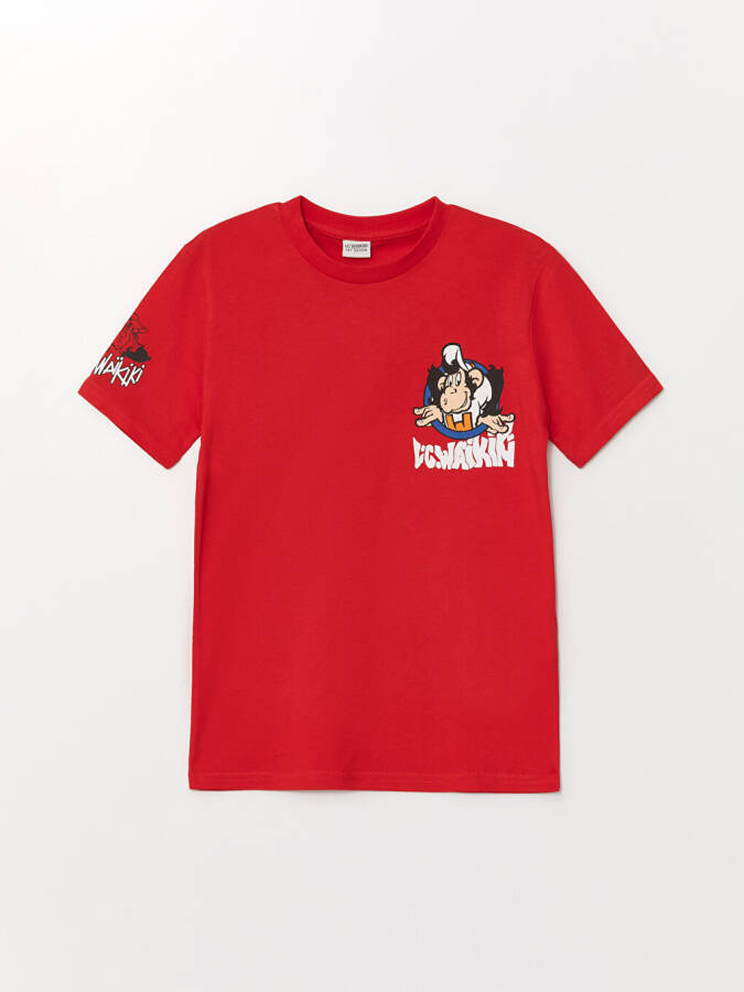 Short Sleeve Boy's T-Shirt with Nostalgic Monkey Print and Crew Neck - 3