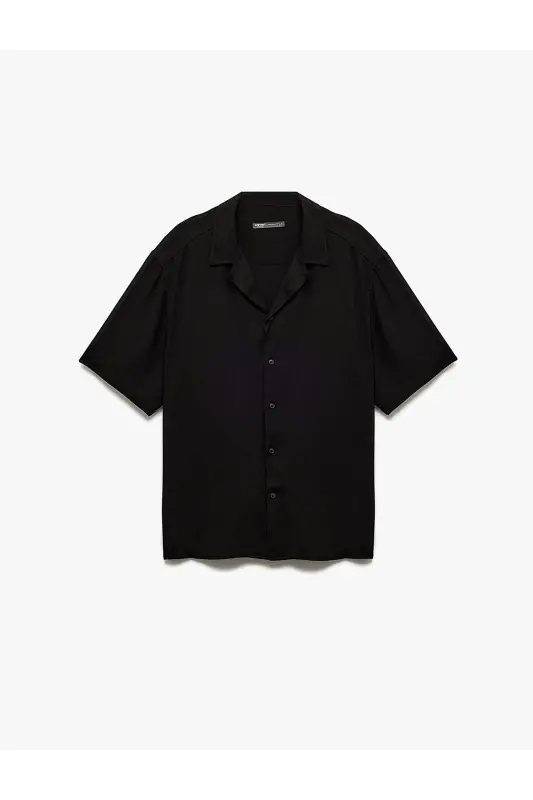 Short Sleeve Button-Down Viscose Shirt - Black - 3