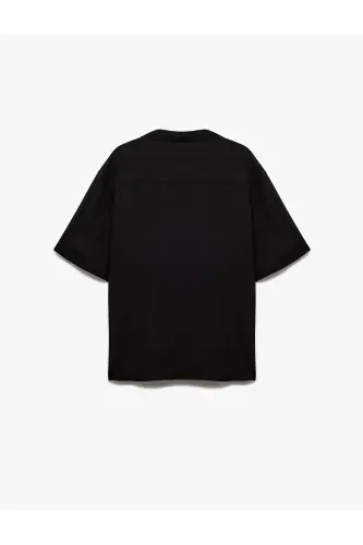 Short Sleeve Button-Down Viscose Shirt - Black - 4