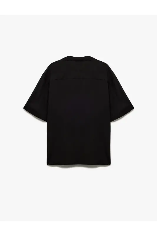 Short Sleeve Button-Down Viscose Shirt - Black - 4