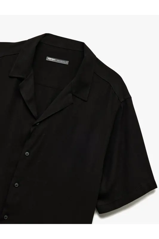 Short Sleeve Button-Down Viscose Shirt - Black - 5