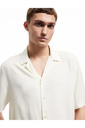 Short Sleeve Button-Up Viscose Shirt-Ecru - KOTON (1)