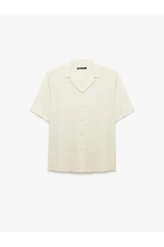 Short Sleeve Button-Up Viscose Shirt-Ecru - 3