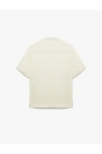 Short Sleeve Button-Up Viscose Shirt-Ecru - 4
