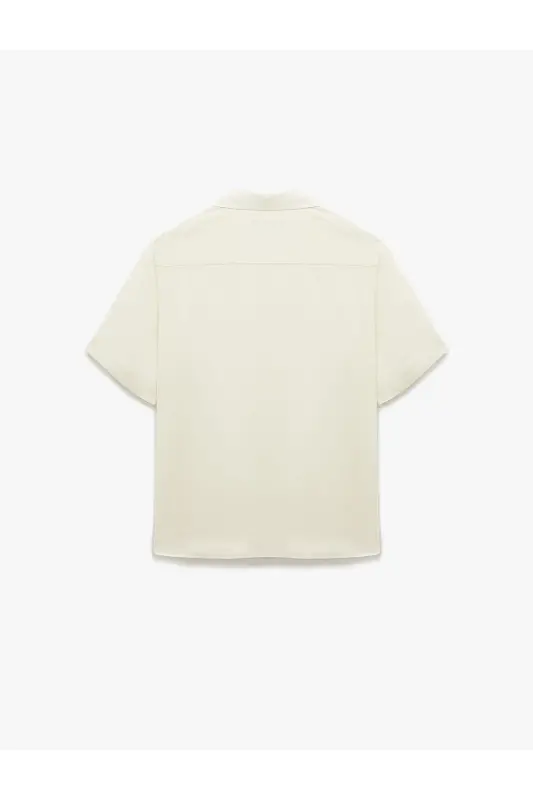 Short Sleeve Button-Up Viscose Shirt-Ecru - 4