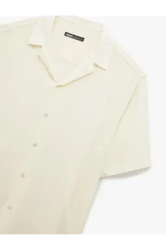 Short Sleeve Button-Up Viscose Shirt-Ecru - 5