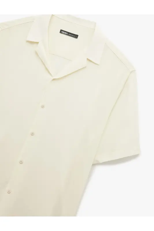Short Sleeve Button-Up Viscose Shirt-Ecru - 5