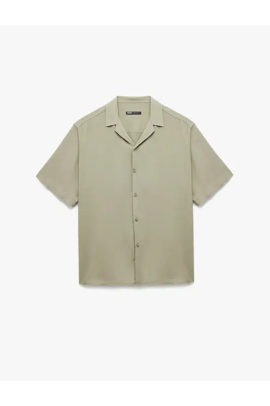 Short Sleeve Button-Up Viscose Shirt - Green - 3