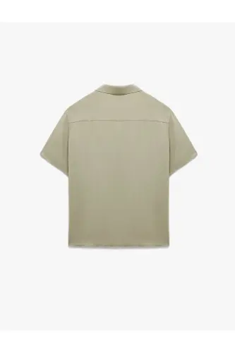 Short Sleeve Button-Up Viscose Shirt - Green - 4