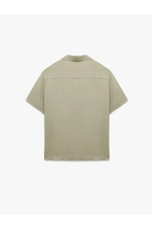 Short Sleeve Button-Up Viscose Shirt - Green - 4