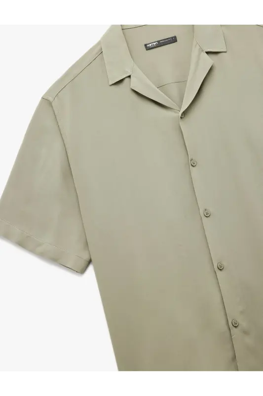 Short Sleeve Button-Up Viscose Shirt - Green - 5