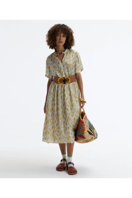 Short Sleeve Buttoned Midi Dress - YARGICI