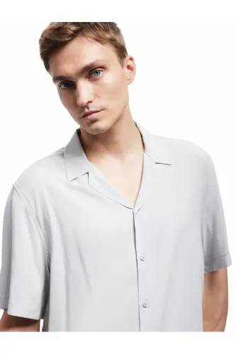 Short Sleeve Camp Collar Button-Up Viscose Shirt-Gray - KOTON (1)