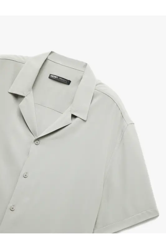 Short Sleeve Camp Collar Button-Up Viscose Shirt-Gray - 3