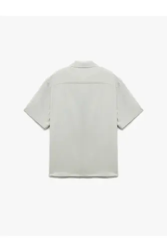 Short Sleeve Camp Collar Button-Up Viscose Shirt-Gray - 4