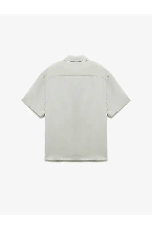 Short Sleeve Camp Collar Button-Up Viscose Shirt-Gray - 4