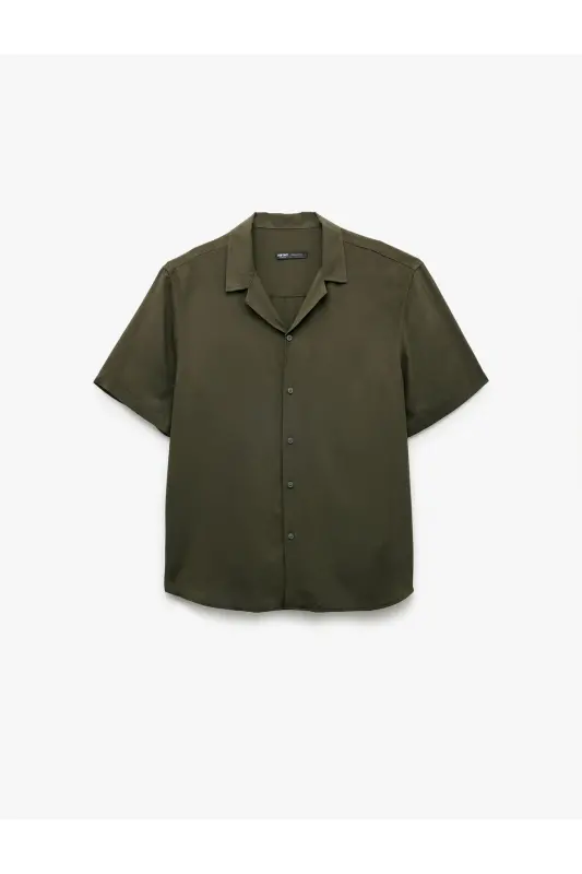 Short Sleeve Camp Collar Button-Up Viscose Shirt-Khaki - 3