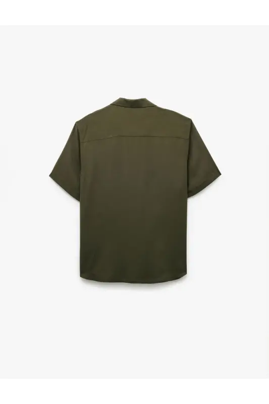 Short Sleeve Camp Collar Button-Up Viscose Shirt-Khaki - 4